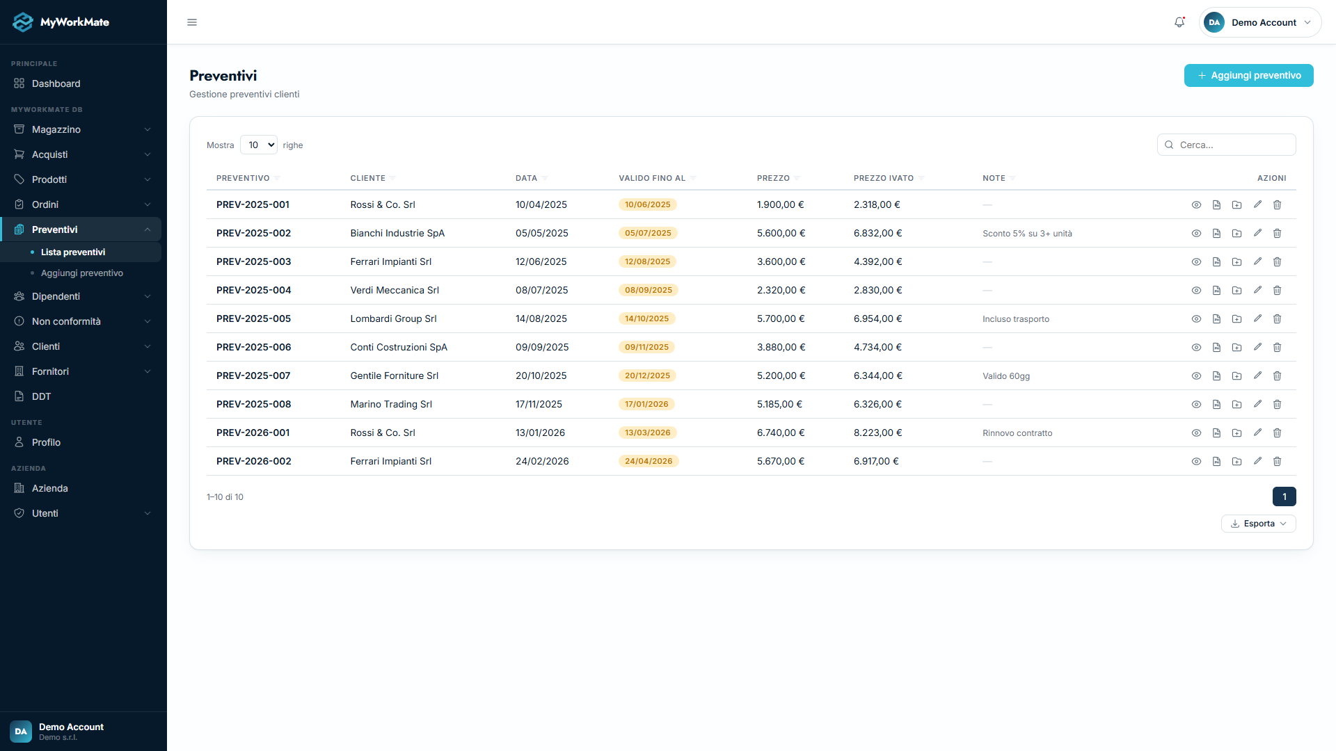 MyWorkMate — Preventivi