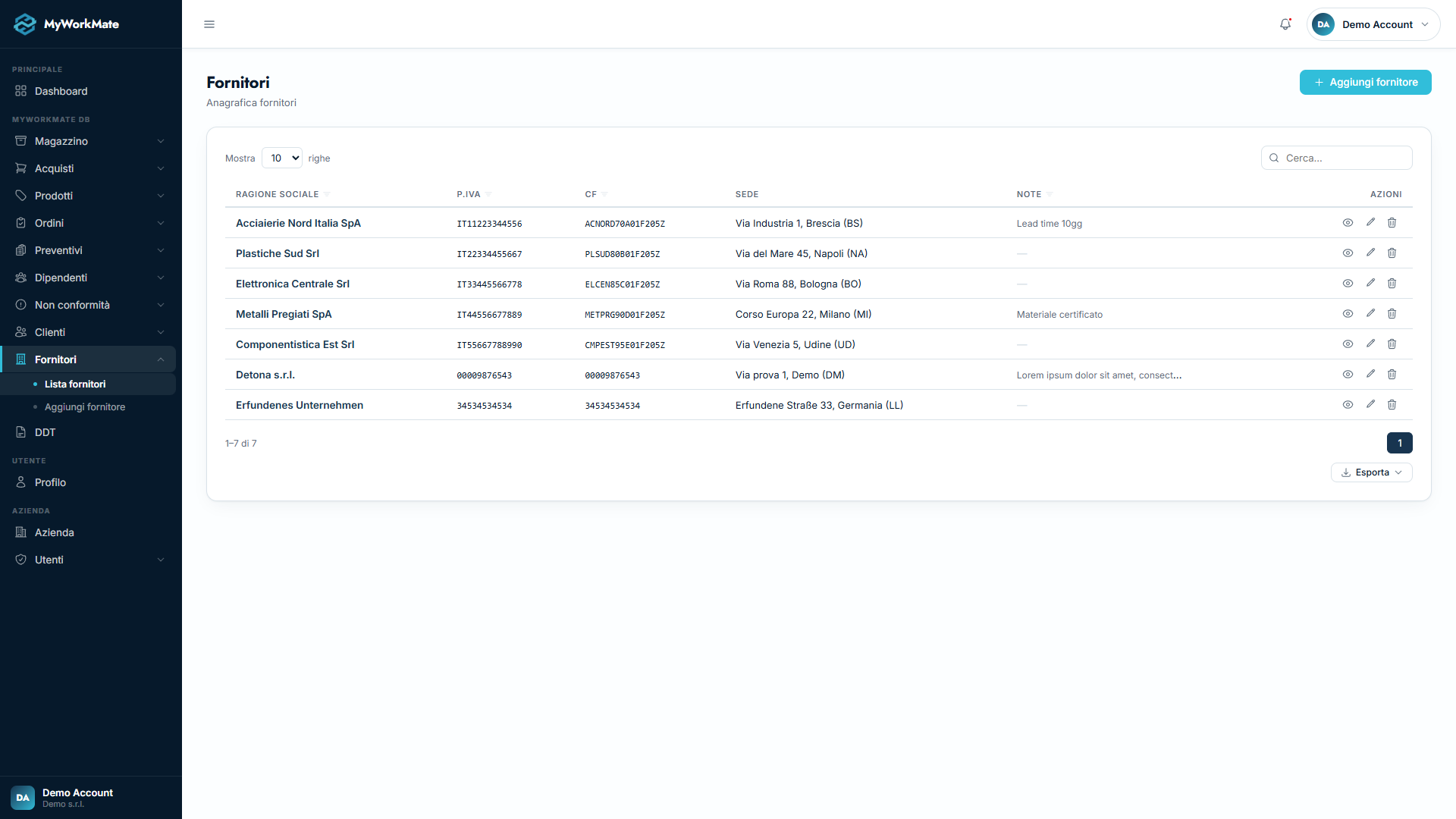MyWorkMate — Fornitori