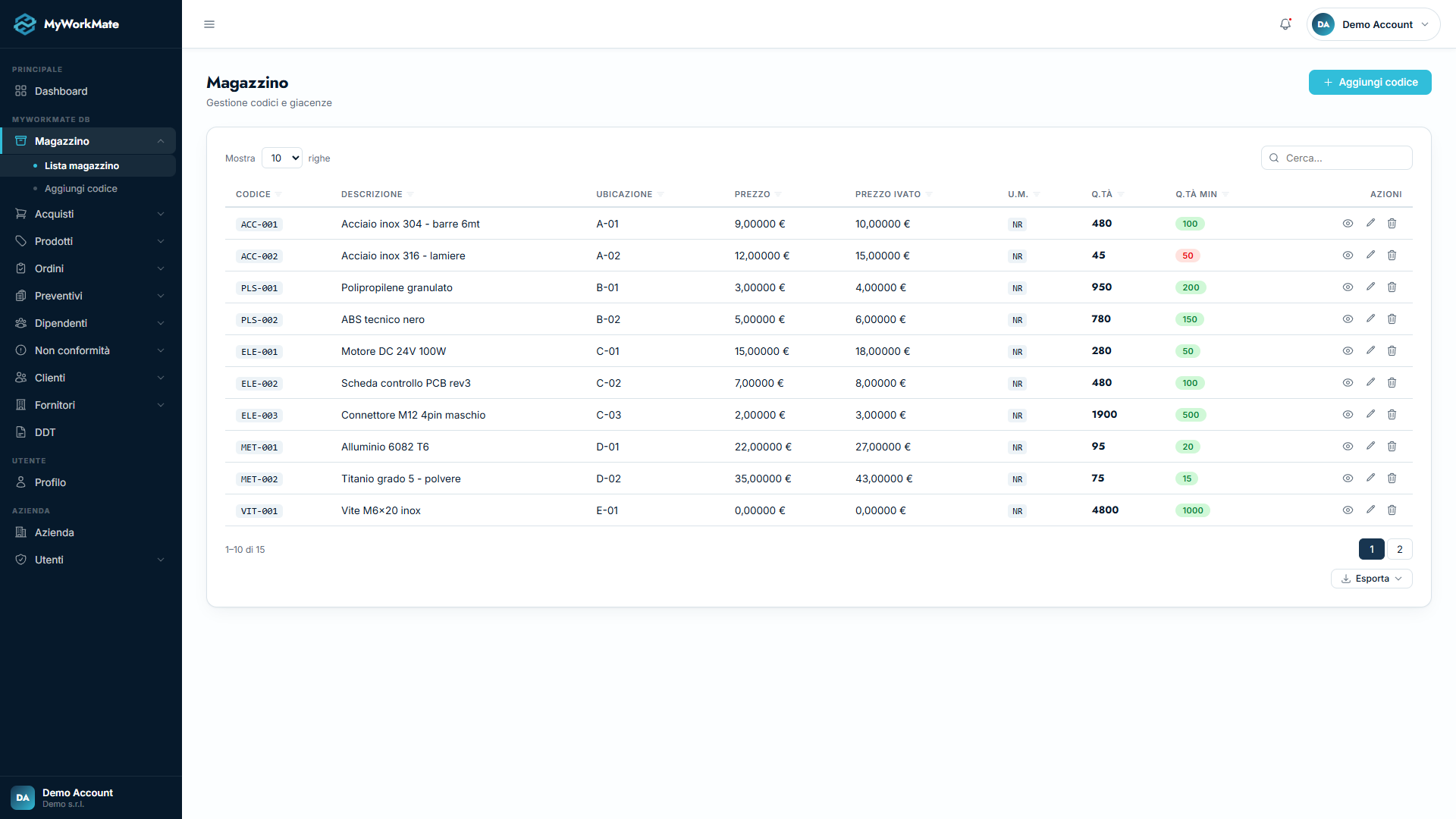 MyWorkMate — Magazzino